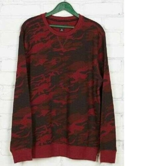 Mens Sweatshirt Adam Levine Small Red Camouflage Crew Terry Long Sleeve - Picture 1 of 4
